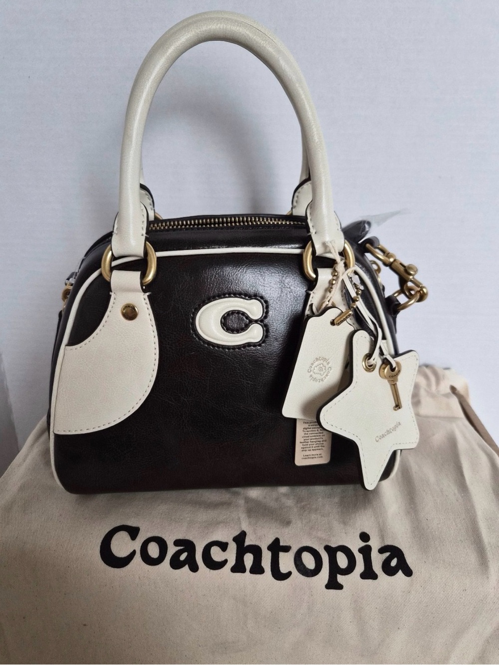 Coachtopia Bowling Top Handle Bag Black & White- NWT